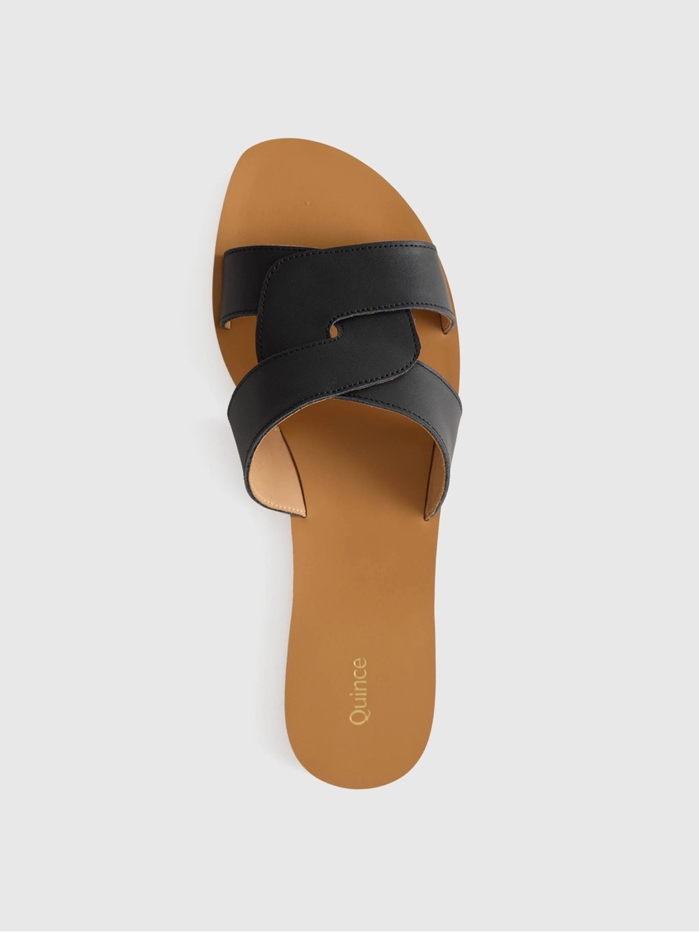 Quince Black Italian Leather Slide Sandals with Tan Footbed 9.5 New in Box - Picture 3 of 11